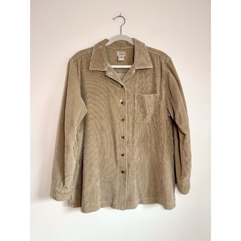 Vintage 90s L.L. Bean Corduroy Button Down Shirt - Tan | Size L